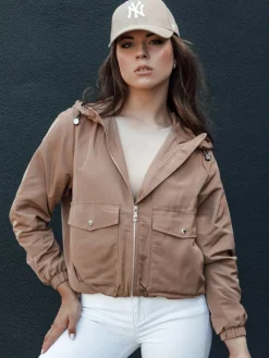 Kurtki Damskie>Dstreet Kurtka damska przejściowa z kapturem BELIJ kamelowa TY4472