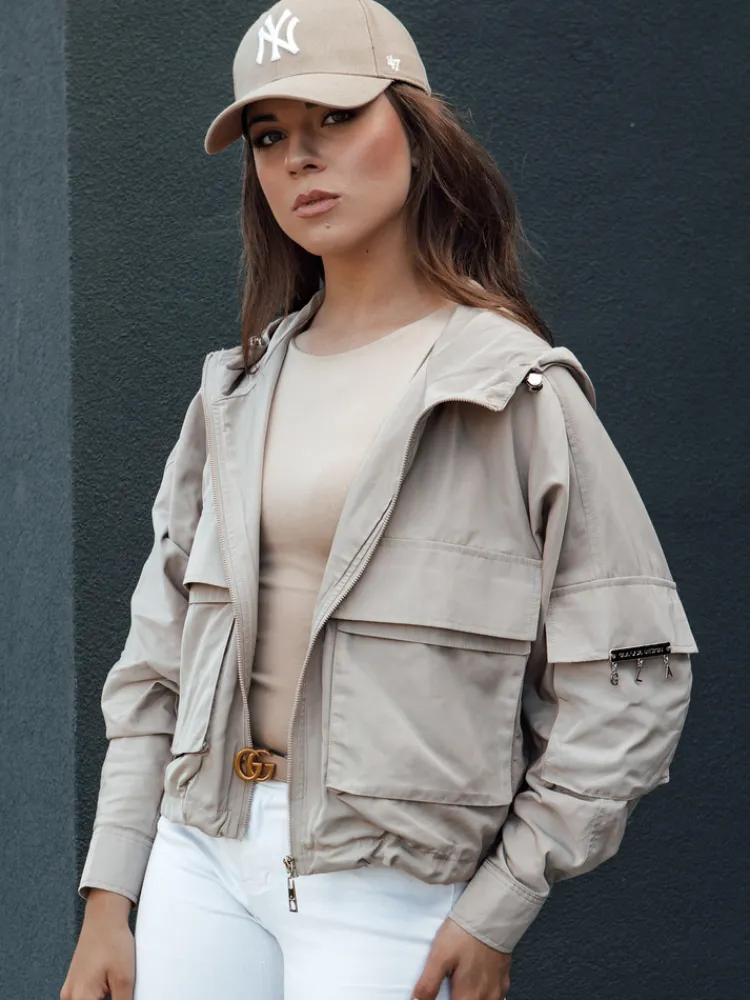 Kurtki Damskie>Dstreet Kurtka damska przejściowa z kapturem BUNOL beżowa TY4468