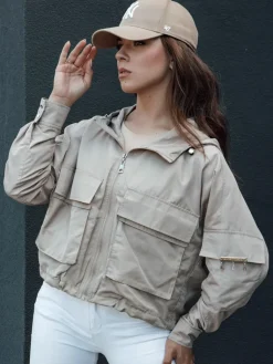 Kurtki Damskie>Dstreet Kurtka damska przejściowa z kapturem BUNOL beżowa TY4468