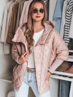 Kurtki Damskie>Dstreet Kurtka damska przejściowa pikowana oversize PUFFILOF różowa TY4854
