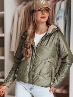 Kurtki Damskie>Dstreet Kurtka damska przejściowa pikowana z kapturem NIVESSO zielona TY4857