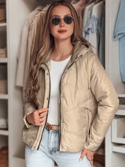 Kurtki Damskie>Dstreet Kurtka damska przejściowa pikowana z kapturem NIVESSO beżowa TY4858