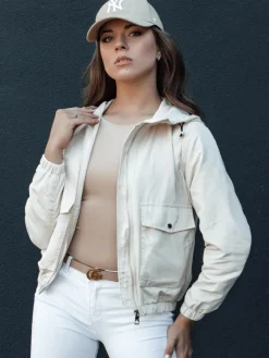 Kurtki Damskie>Dstreet Kurtka damska przejściowa z kapturem BELIJ beżowa TY4471