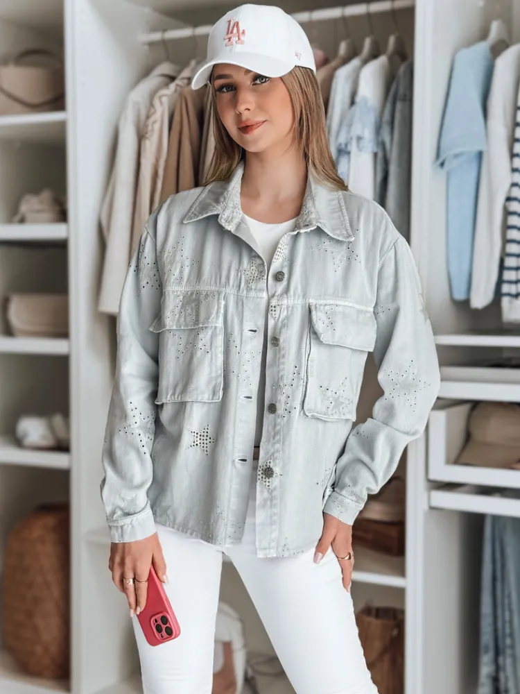 Kurtki Damskie>Dstreet Kurtka damska przejściowa one size w gwiazki STRASHINE jasnoszara TY4845