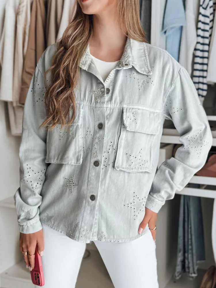 Kurtki Damskie>Dstreet Kurtka damska przejściowa one size w gwiazki STRASHINE jasnoszara TY4845