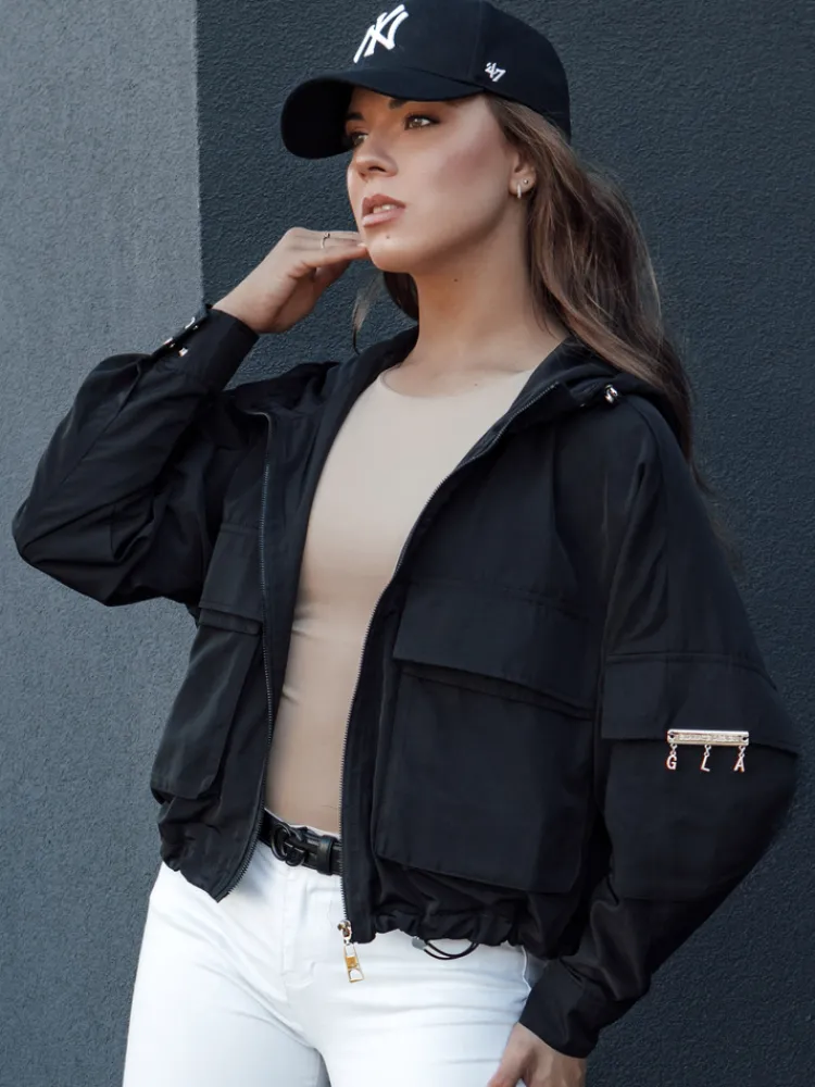 Kurtki Damskie>Dstreet Kurtka damska przejściowa z kapturem BUNOL czarna TY4469