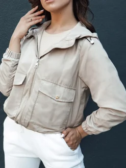 Kurtki Damskie>Dstreet Kurtka damska przejściowa z kapturem BELIJ beżowa TY4402