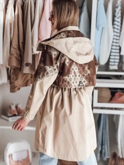 Kurtki Damskie>Dstreet Kurtka damska przejściowa parka FERIPARKA ciemnobeżowa TY4876