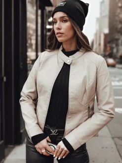 Kurtki Damskie>Dstreet Kurtka damska przejściowa skórzana SKINVEX beżowa TY4744