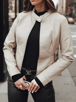 Kurtki Damskie>Dstreet Kurtka damska przejściowa skórzana SKINVEX beżowa TY4744