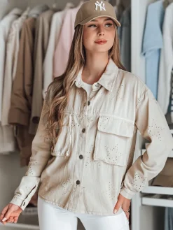 Kurtki Damskie>Dstreet Kurtka damska przejściowa one size w gwiazki STRASHINE cappuccino TY4846