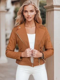 Kurtki Damskie>Dstreet Kurtka damska ramoneska TERLA kamelowa TY3039