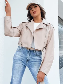 Kurtki Damskie>Dstreet Kurtka damska skórzana BADEN beżowa TY4336