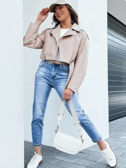 Kurtki Damskie>Dstreet Kurtka damska skórzana BADEN beżowa TY4336