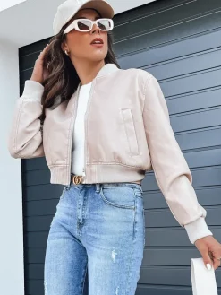 Kurtki Damskie>Dstreet Kurtka damska skórzana bomberka SANTOL beżowa TY4339