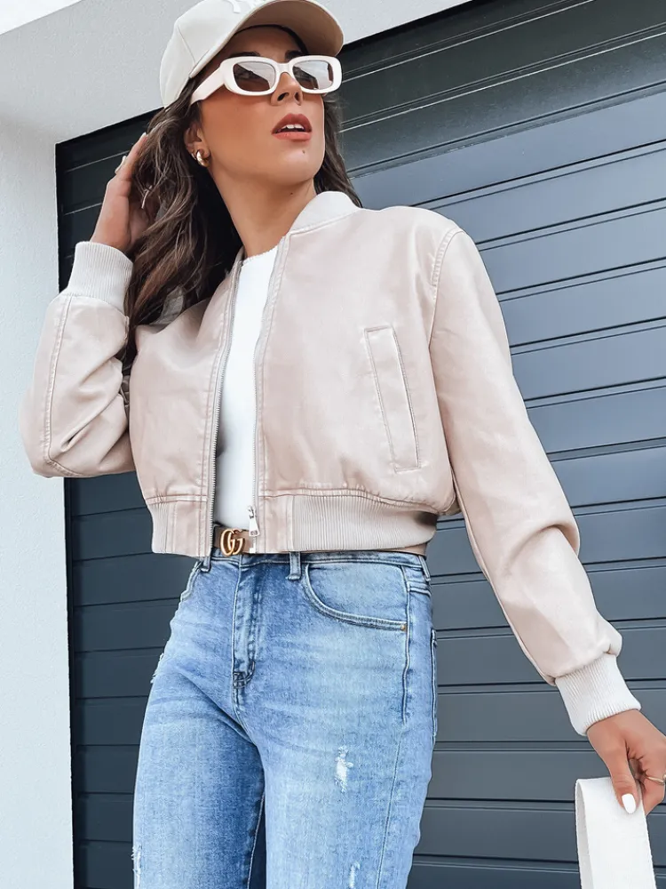 Kurtki Damskie>Dstreet Kurtka damska skórzana bomberka SANTOL beżowa TY4339