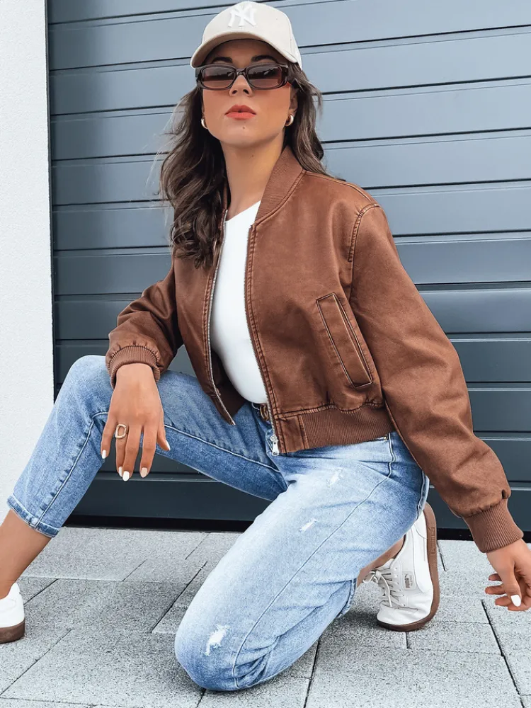 Kurtki Damskie>Dstreet Kurtka damska skórzana bomberka SANTOL kamelowa TY4341