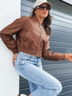 Kurtki Damskie>Dstreet Kurtka damska skórzana bomberka SANTOL kamelowa TY4341