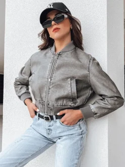 Kurtki Damskie>Dstreet Kurtka damska skórzana bomberka SANTOL szara TY4340