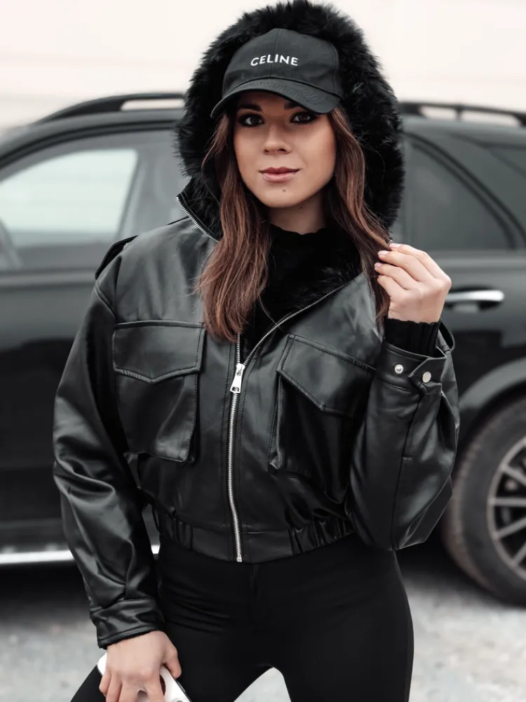 Kurtki Damskie>Dstreet Kurtka damska skórzana z futerkiem SOFTREBEL czarna TY4762