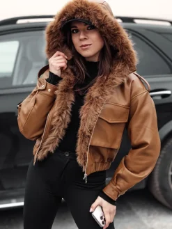 Kurtki Damskie>Dstreet Kurtka damska skórzana z futerkiem SOFTREBEL brązowa TY4761