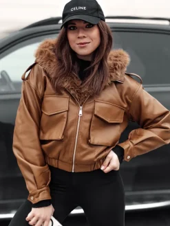 Kurtki Damskie>Dstreet Kurtka damska skórzana z futerkiem SOFTREBEL brązowa TY4761