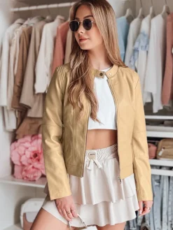 Kurtki Damskie>Dstreet Kurtka damska skórzana z kapturem METSOUL beżowa TY4745