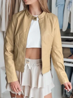 Kurtki Damskie>Dstreet Kurtka damska skórzana z kapturem METSOUL beżowa TY4745