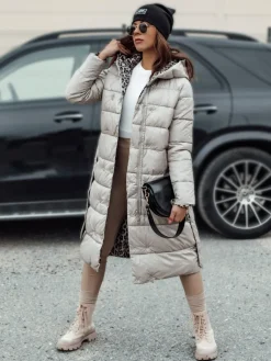 Kurtki Damskie>Dstreet Kurtka damska VELVETTI długa pikowana z kapturem dwustronna beżowa TY4653