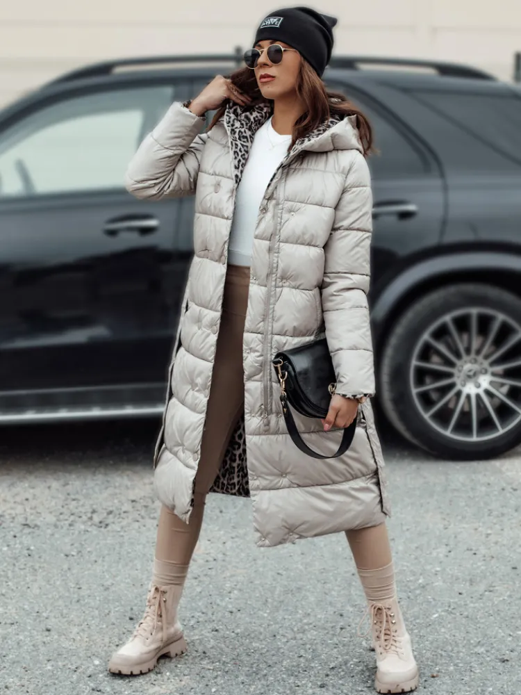 Kurtki Damskie>Dstreet Kurtka damska VELVETTI długa pikowana z kapturem dwustronna beżowa TY4653