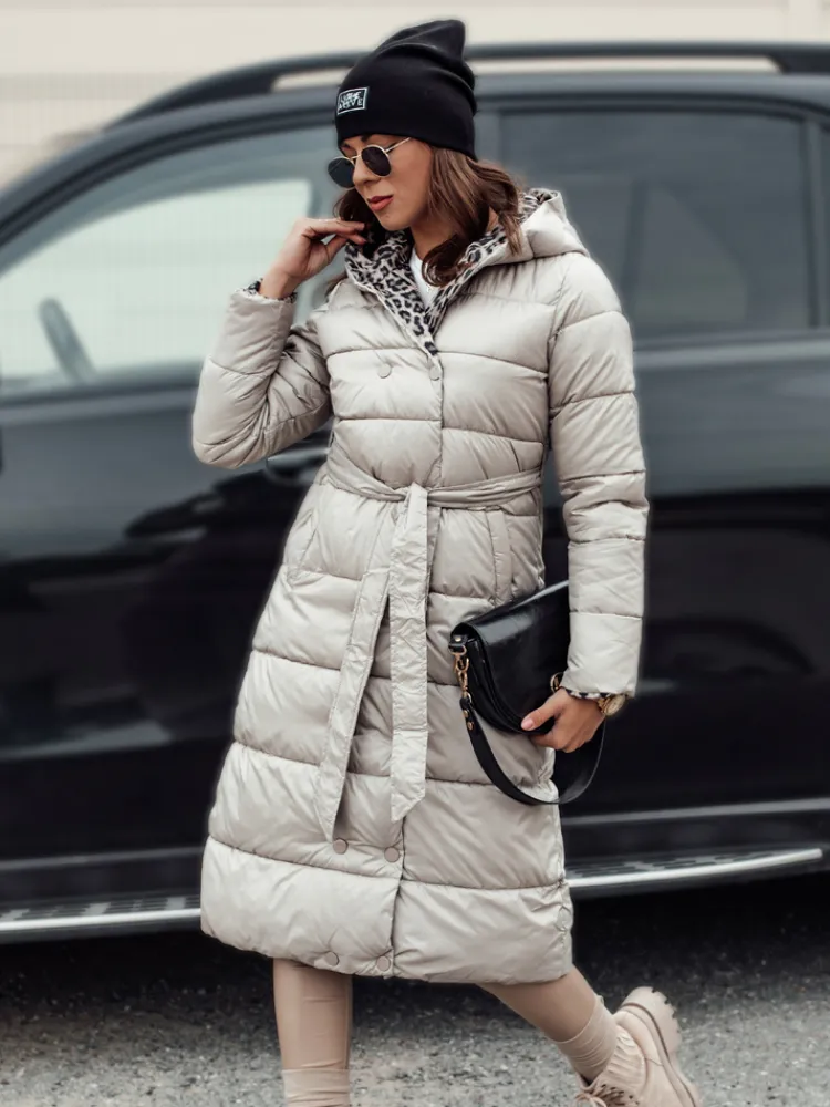 Kurtki Damskie>Dstreet Kurtka damska VELVETTI długa pikowana z kapturem dwustronna beżowa TY4653