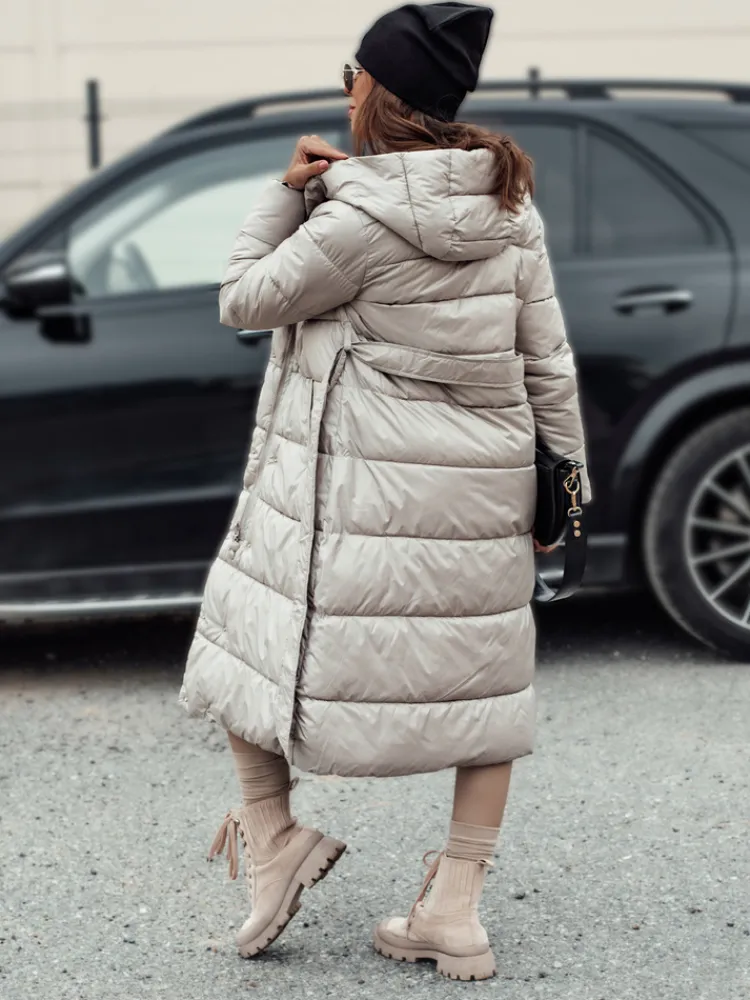 Kurtki Damskie>Dstreet Kurtka damska VELVETTI długa pikowana z kapturem dwustronna beżowa TY4653