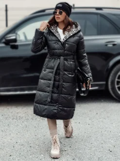 Kurtki Damskie>Dstreet Kurtka damska VELVETTI długa pikowana z kapturem dwustronna czarna TY4654