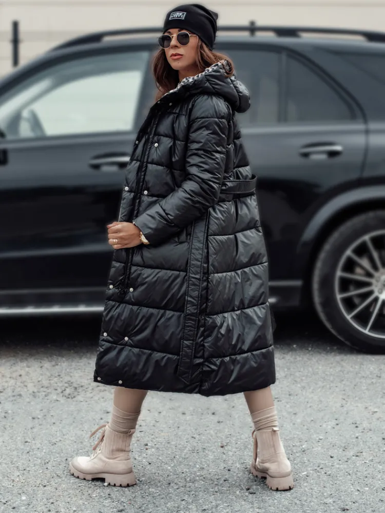 Kurtki Damskie>Dstreet Kurtka damska VELVETTI długa pikowana z kapturem dwustronna czarna TY4654