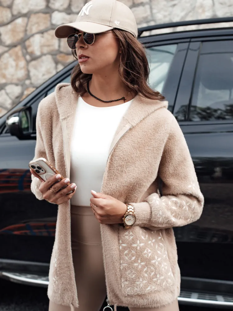 Kurtki Damskie>Dstreet Kurtka damska WINONA alpaka z kapturem ciemnobeżowa NY0680