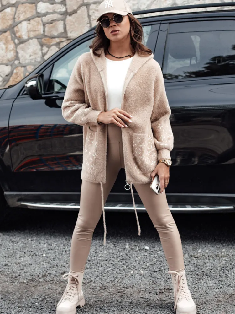 Kurtki Damskie>Dstreet Kurtka damska WINONA alpaka z kapturem ciemnobeżowa NY0680