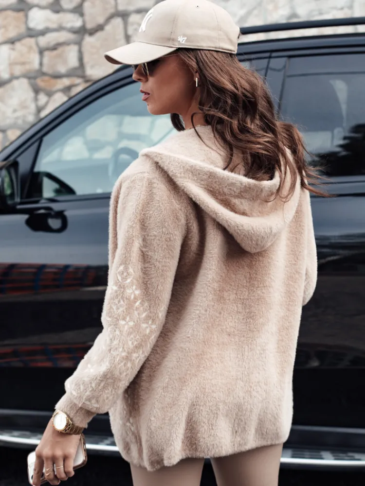 Kurtki Damskie>Dstreet Kurtka damska WINONA alpaka z kapturem ciemnobeżowa NY0680