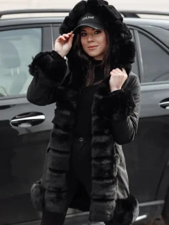 Kurtki Damskie>Dstreet Kurtka damska z futerkiem FURRWINT czarna TY4772