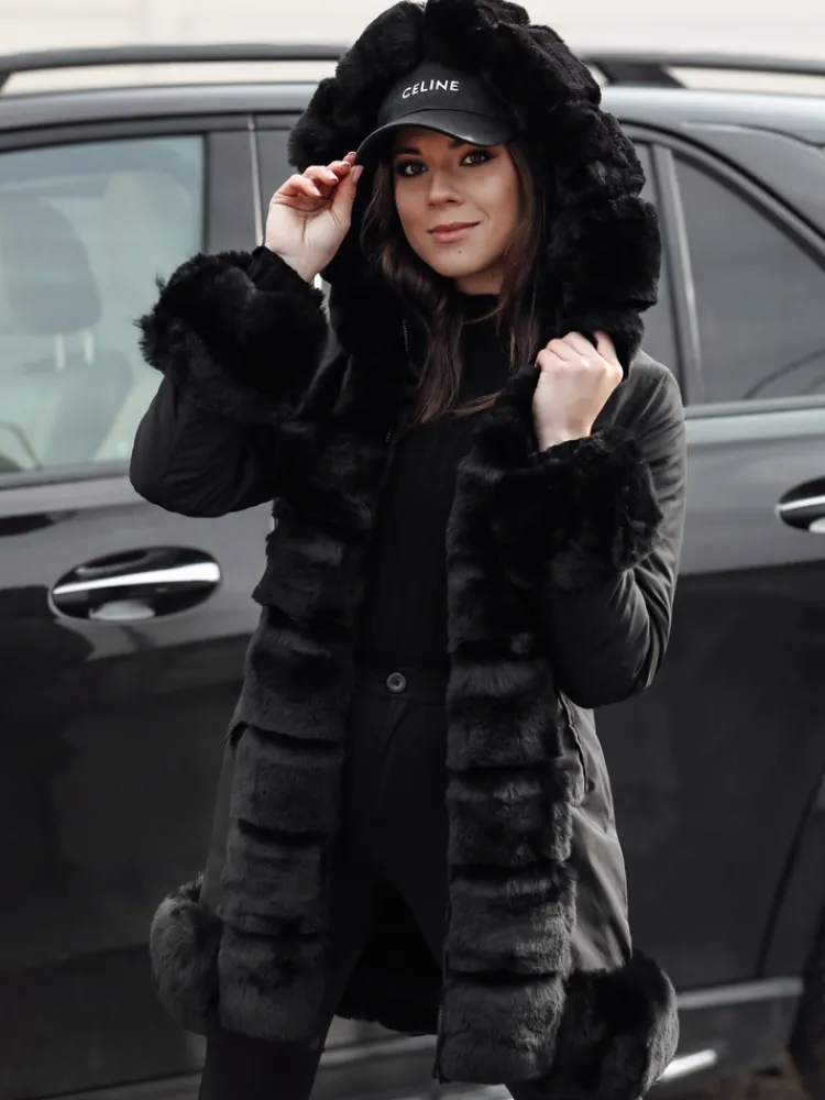 Kurtki Damskie>Dstreet Kurtka damska z futerkiem FURRWINT czarna TY4772