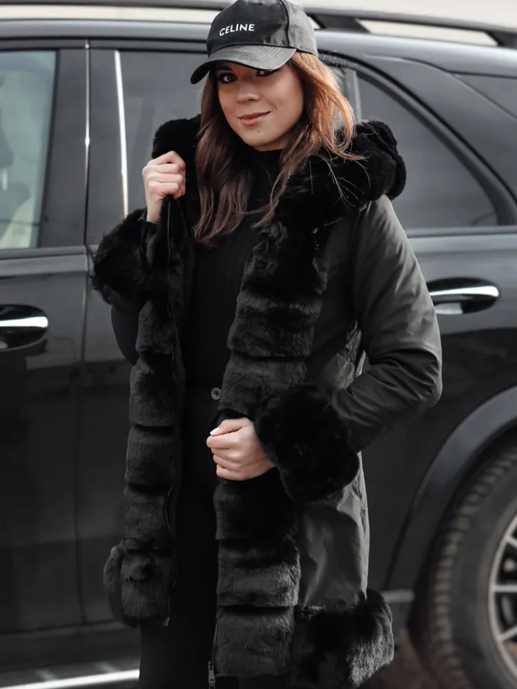 Kurtki Damskie>Dstreet Kurtka damska z futerkiem FURRWINT czarna TY4772