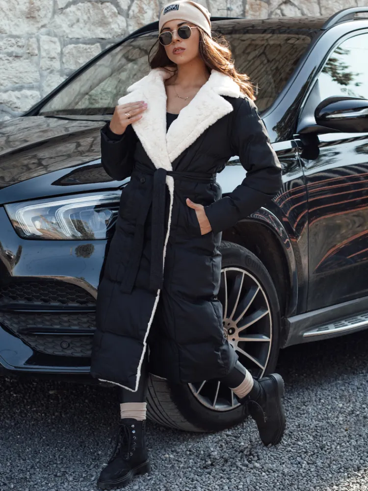 Kurtki Damskie>Dstreet Kurtka damska zimowa BALLMODA długa z futerkiem czarna TY4586