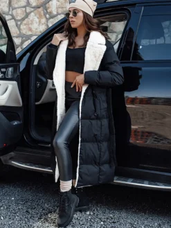 Kurtki Damskie>Dstreet Kurtka damska zimowa BALLMODA długa z futerkiem czarna TY4586