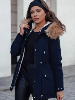 Kurtki Damskie>Dstreet Kurtka damska zimowa CHICOK ocieplana z futerkiem granatowa TY4612