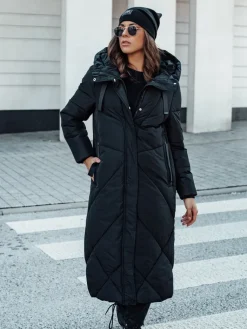 Kurtki Damskie>Dstreet Kurtka damska zimowa długa pikowana z kapturem STREETFIT czarna TY4599