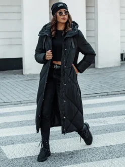 Kurtki Damskie>Dstreet Kurtka damska zimowa długa pikowana z kapturem STREETFIT czarna TY4599