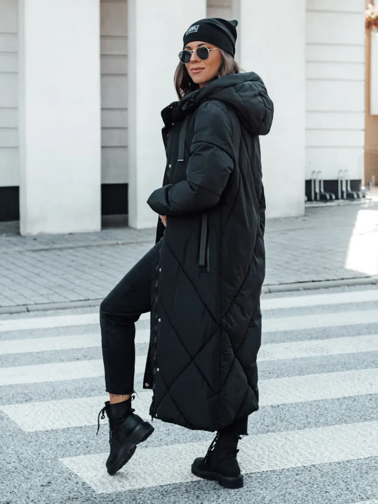 Kurtki Damskie>Dstreet Kurtka damska zimowa długa pikowana z kapturem STREETFIT czarna TY4599