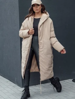 Kurtki Damskie>Dstreet Kurtka damska zimowa długa oversize z kapturem MELVIN ciemnobeżowa TY4509