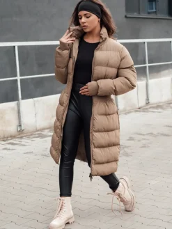 Kurtki Damskie>Dstreet Kurtka damska zimowa długa pikowana FABWARM beżowa TY4621