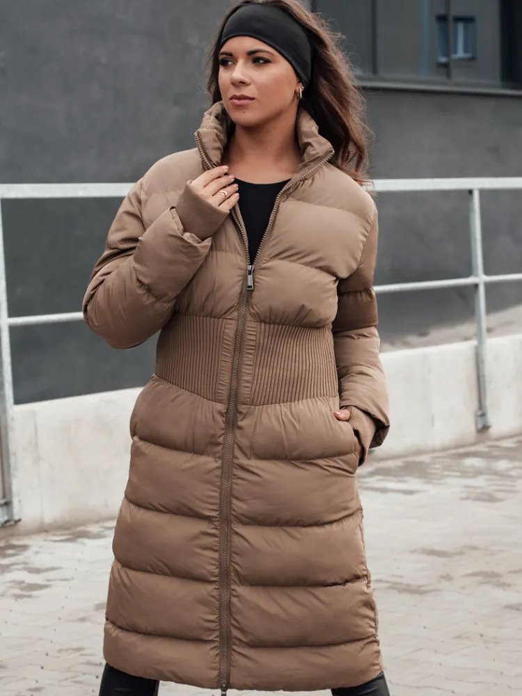 Kurtki Damskie>Dstreet Kurtka damska zimowa długa pikowana FABWARM beżowa TY4621