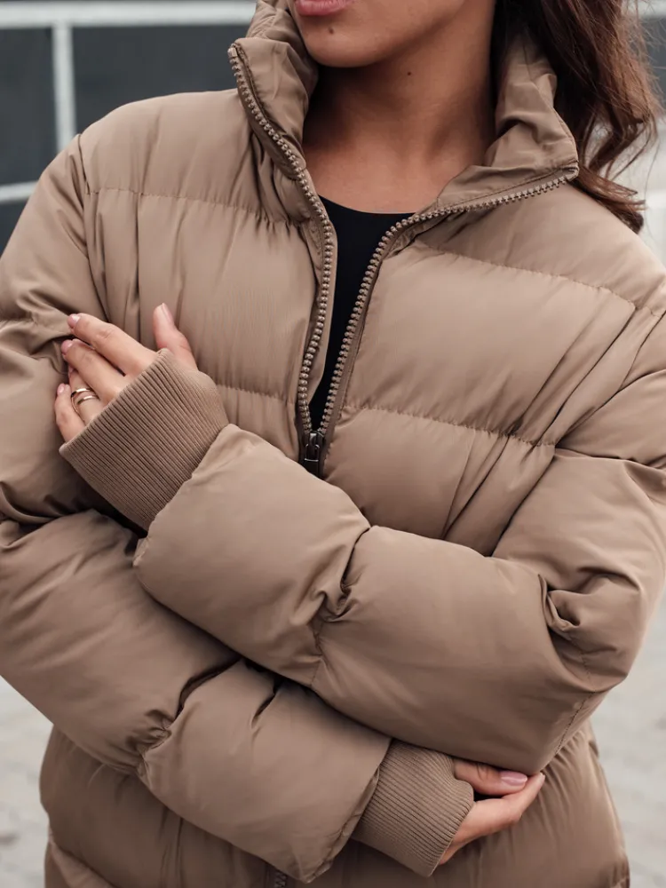 Kurtki Damskie>Dstreet Kurtka damska zimowa długa pikowana FABWARM beżowa TY4621